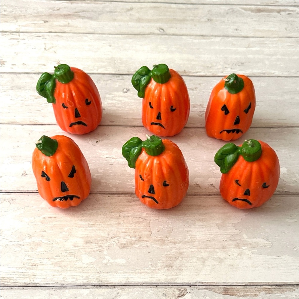 Halloween Pumpkin Jack-o’-lantern Candles 4in Tall Bundle Lot Set of 6
